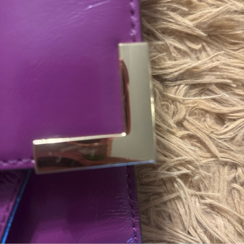 Michael Kors Purple Leather Fold-Over Wristlet Clutch with Metal Corner Accents - Picture 12 of 15